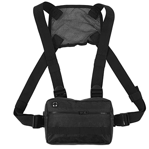 Wasserabweisende Outdoor-Brusttasche for Männer, Taktische Chest Rig EDC-Tasche mit Kopfhörerschlitz, leichte Utility-Brusttasche for Workouts, Laufen, Radfahren, Wandern (Color : Black) von YCYNPXIR