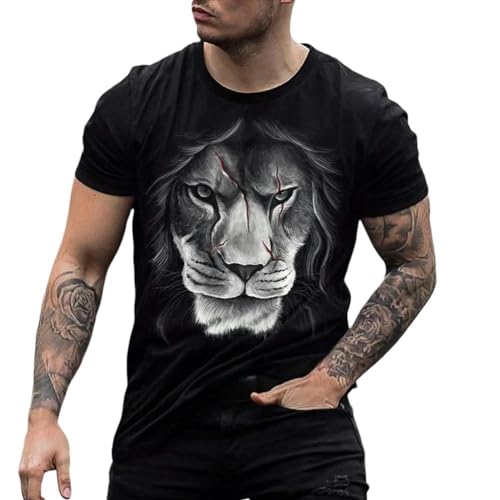 3D-Tier Kurzarm Tiger 3D Bedrucktes T-Shirt Tier-Herrenhemd Sommer Kurzarm Herrenpullover Übergroße Top T-Shirt Herren-Trendkleidung-Mj9123-Xxxl von YDOOW