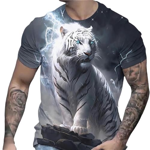 3D-Tier Kurzarm Tiger 3D Bedrucktes T-Shirt Tier-Herrenhemd Sommer Kurzarm Herrenpullover Übergroße Top T-Shirt Herren-Trendkleidung-Mj9138-Xxxl von YDOOW