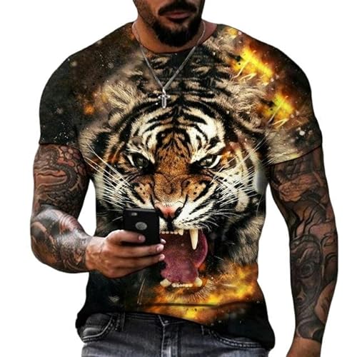 Herren T-Shirt Fierce Tiger 3D Gedruckt Männer T-Shirts Sommer Rundhals Große Größe Kurzarm Übergroße T-Shirts-Kobegz20265-2Xl von YDOOW