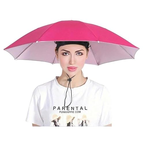 YDOOW Faltbarer Regenschirm Sonnenschirmmütze Tragen Einen Sonnenhut Für Schatten Im Freien, Um Sie Kühl Und Hitzefrei Zu Halten-Pink von YDOOW