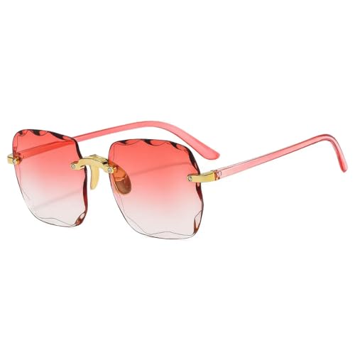 YDRABFLE Damen-Sonnenbrille Rimless Damen Sonnenbrille Gradient Gläser Sonnenbrille Lady Alloy Legs Classic Shades-Rot von YDRABFLE