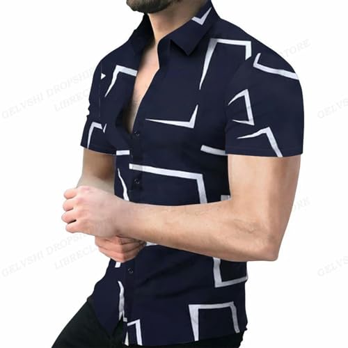 YDRABFLE Herren Kurzarm-T-Shirt Für Den Sommer Geometrische 3D Print Strand Shirts Kurzarm Hawaii Shirts Herren Blusen Graphic Shirt Cuba Camisa Herrenbekleidung-Asf5H233094-M von YDRABFLE