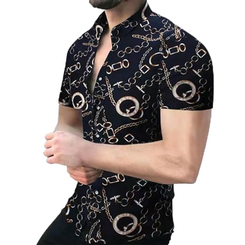 YDRABFLE Herren Kurzarm-T-Shirt Für Den Sommer Geometrische 3D Print Strand Shirts Kurzarm Hawaii Shirts Herren Blusen Graphic Shirt Cuba Camisa Herrenbekleidung-Asf5H233095-L von YDRABFLE
