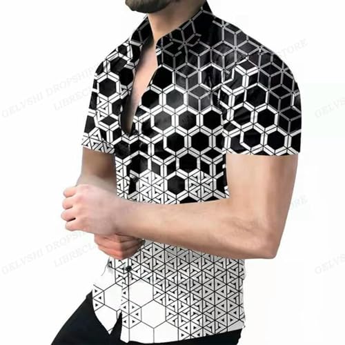 YDRABFLE Herren Kurzarm-T-Shirt Für Den Sommer Geometrische 3D Print Strand Shirts Kurzarm Hawaii Shirts Herren Blusen Graphic Shirt Cuba Camisa Herrenbekleidung-Asf5H233098-L von YDRABFLE