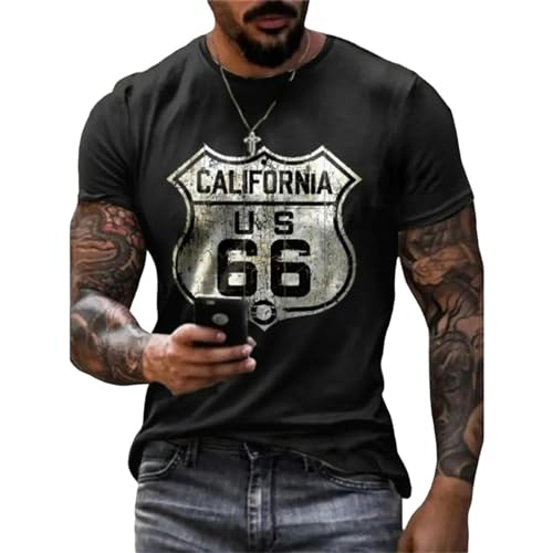 YDRABFLE Herren Kurzarm-T-Shirt Für Den Sommer Herren T-Shirt 3D Gedruckt Amerikanische Plus-Size Kurzarm Tägliche Freizeitkleidung-Schwarz-Xl65-69Kg von YDRABFLE