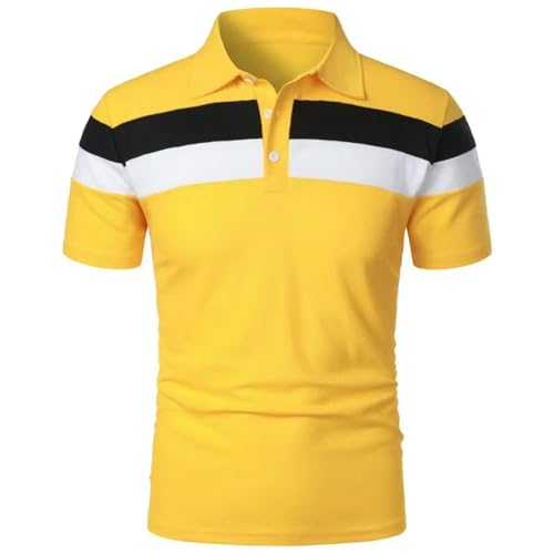 YDRABFLE Herren Kurzarm-T-Shirt Für Den Sommer Polo Shirt Herren Polo Große T Shirts Ärmel Turn-Down Kragentee Shirt Sweatwear-Gelb-Asiatisch 2XL(65-75Kg) von YDRABFLE