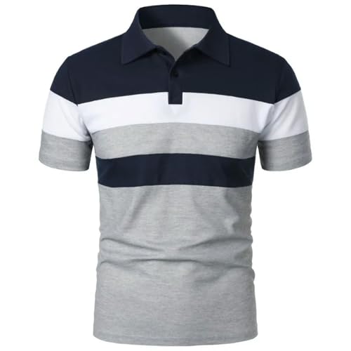 YDRABFLE Herren Kurzarm-T-Shirt Für Den Sommer Polo Shirt Herren Polo Große T Shirts Ärmel Turn-Down Kragentee Shirt Sweatwear-Marineblau-Asiatisch M(50-55Kg) von YDRABFLE