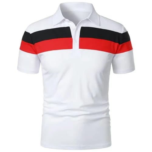 YDRABFLE Herren Kurzarm-T-Shirt Für Den Sommer Polo Shirt Herren Polo Große T Shirts Ärmel Turn-Down Kragentee Shirt Sweatwear-Weiß-Asiatisch 4XL(85-95Kg) von YDRABFLE