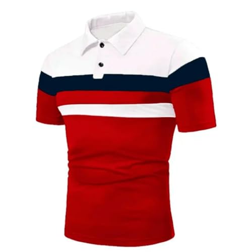 YDRABFLE Herren Kurzarm-T-Shirt Für Den Sommer Polo Shirt Herren Polo Große T Shirts Ärmel Turn-Down Kragentee Shirt Sweatwear-Weiß Rot-Asiatisch 3XL(70-85Kg) von YDRABFLE