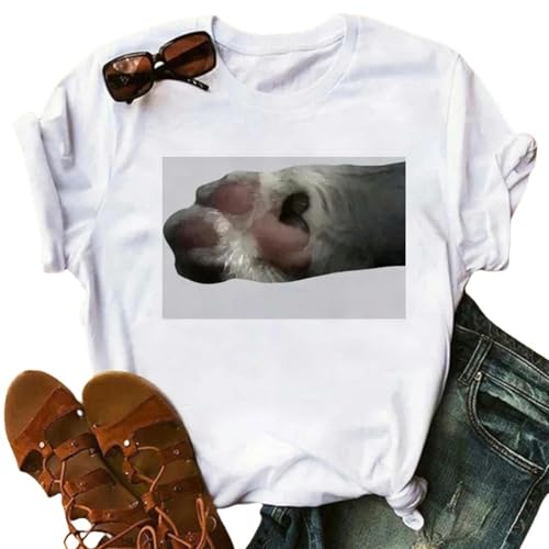 YDRABFLE Kurzarmoberteile Für Damen Frauen Hunde Pfoten T-Shirt Frieden Love Hunde Lustige Lässige O-Neck Kurzärmel T-Shirt Sommer Weibliches T-Shirt Shirt-Bt5113-L von YDRABFLE