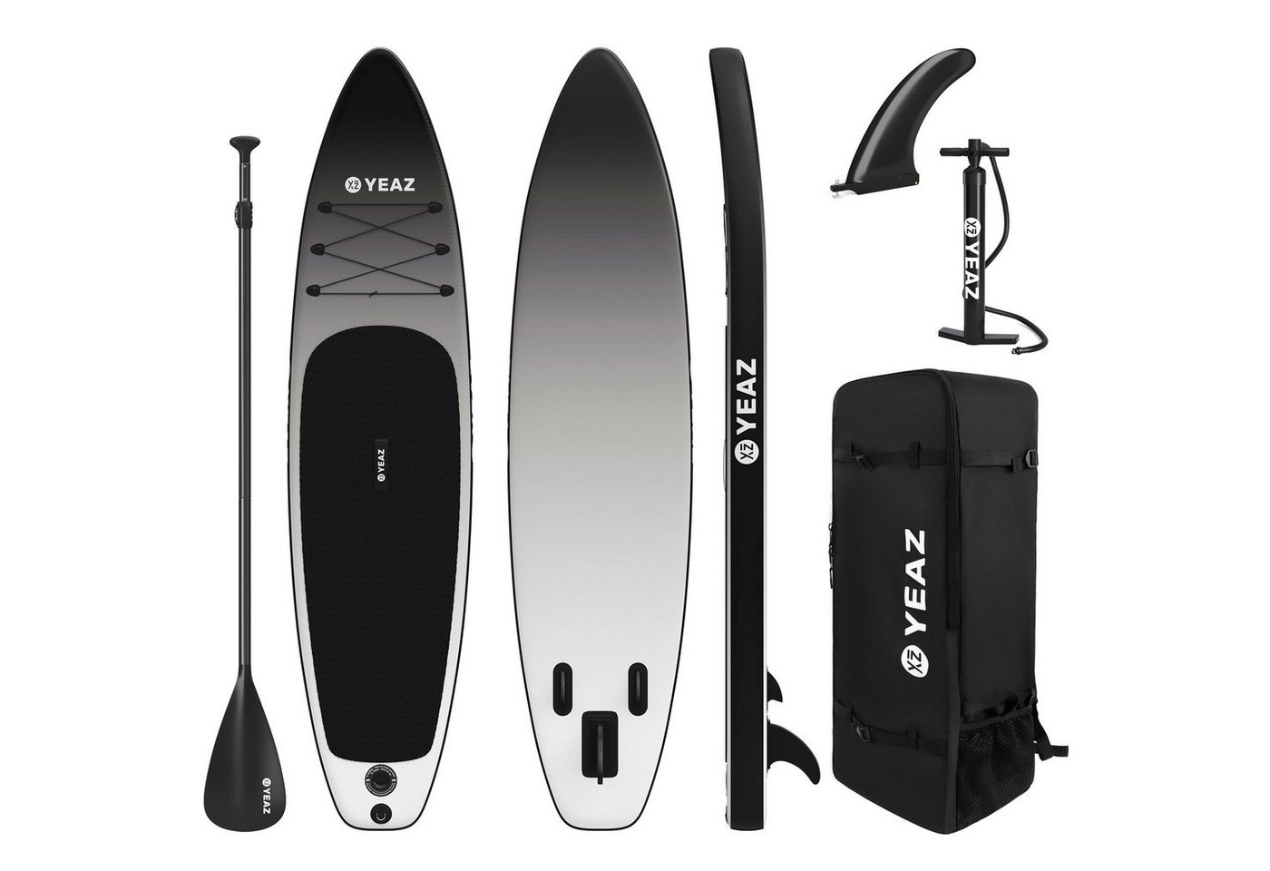 YEAZ Inflatable SUP-Board BLACK SANDS BEACH - EXOTRACE - SET sup board und, Inflatable SUP Board, (Set), inkl. Zubehör wie Paddel, Handpumpe und Rucksack von YEAZ