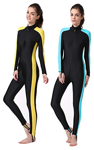 Outdoor-Top, Sonnenschutz, LSF 50+, Tauchanzug, Strand-Surfen, langärmelig, Einteiler, Surfanzug, Erwachsene, Schnorchelanzug, Tauchhaut (Damen, Gelb, Größe S) von YEESAM