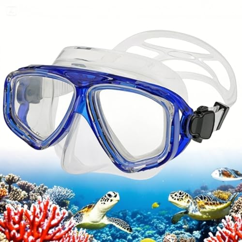 YEESAM Kurzsichtig Tauchmaske mit Dioptrien für Brillenträger, breiter Sicht Harzlinsen Taucherbrille Schnorchelbrille Schwimmbrille für Erwachsene und Kinder Myopie (Blau, -5.5) von YEESAM
