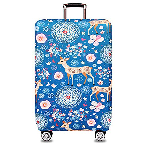 YEKEYI Reisegepäckhülle, waschbar, Koffer-Schutz, passend für 45,7 - 81,3 cm große Gepäckstücke, Blumen-Hirsch, L (Suitable for 25"-28" luggage), Modern von YEKEYI