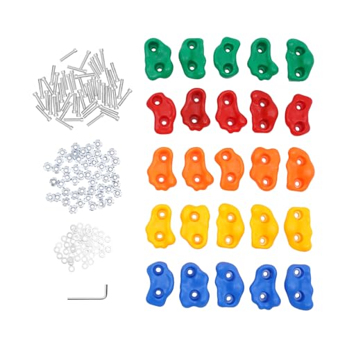 YESTAIM 25PCS Klettersteine Set Hinterhof Kletterset Baum Kletterklammern Set Kletterseile und Klammern Outdoor und Indoor Supplies Fünf farbige Steine für Spieltürme und Kletterwände von YESTAIM