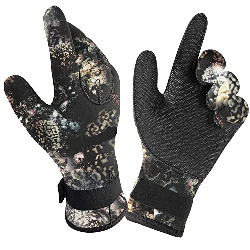 YFDGD Schwimmhandschuhe 5MM / 3MM Neopren-Gummi-Tauchhandschuhe Tarnung Anti-Rutsch-Anti-Stich-Unterwasser-Jagd-warme Surf-Schwimmen-Schnorchel-Handschuhe(5MM Camouflage,XL) von YFDGD