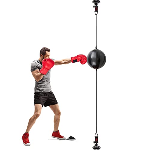Double End Bag Boxing Punching Speed ​​Ball Set, Home Gym Hängender Leder-Reflex-Boxsack für Jugendliche/Erwachsene/Männer/Frauen/Anfänger (Farbe: Schwarz) Hello von YFFDKA
