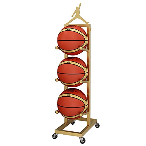 Mobiles Balllagerregal mit feststellbaren Rädern, freistehender aufrechter Basketball-Ausstellungsständer, rollende Sportball-Organizer für Fitnessstudio/Geschäft/Büro/Haus (Farbe: Gold, Größe: 3 von YFFDKA