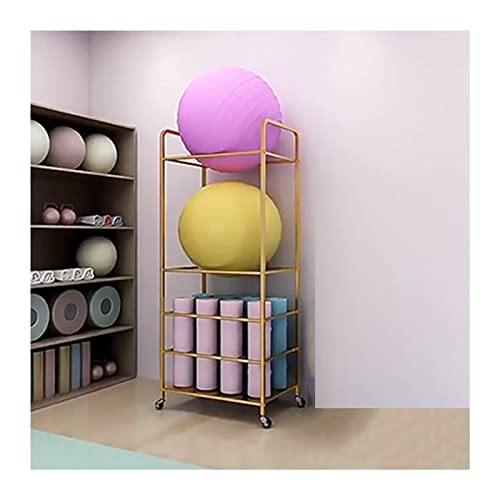 YFFDKA Großer Yoga-Ball-/Yogamatten-Aufbewahrungsständer mit großer Kapazität, robuster, rollender Schaumstoffrollen-Präsentationsständer aus Metall auf Rädern, (Farbe: Gold) Hello von YFFDKA