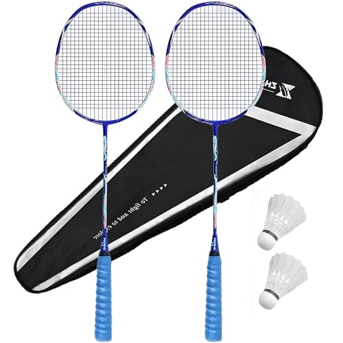 Badmintonschläger, Badmintonschläger, 2er-Set, Verbundkohlefaser, leichter Rückprall, fortschrittlicher Einsteiger-Doppelschläger, mit rutschfestem Griff, inklusive 2 Federbällen und Tasche von YFVMYBAF