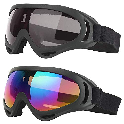 Lepidi 2 Stücke Skibrille für Kinder, Schneebrille zum Skifahren, UV-Schutz Anti-Fog-Skibrille, Einstellbar Windschutz UV-Schutz PC Skibrille für Die Tägliche Freizeit, Skifahren, Surfen (Bunt, Grau) von Lepidi