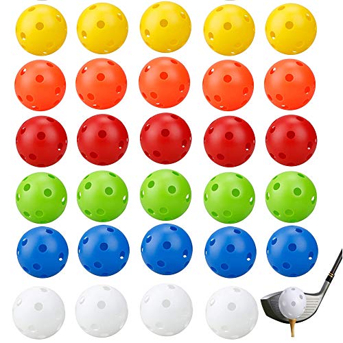Lepidi 30 Stück Golfbälle Üben, Golf Trainingsbälle, Haustier Plastikball, Bunt Plastik 26 Loch Luftstrom Hohle Golfbälle für Schaukelübungen, Driving Range (6 Farben) von Lepidi