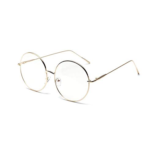 YHKF Brillen Frauen Metall Brillen Übergroße Rahmen Runder Rahmen Klare Linse Damen Brille Brille-Gold von YHKF