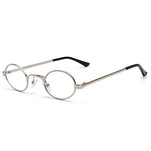 YHKF Brillen Vintage Brillen Männer Tiny Oval Metall Retro Brille Rahmen Frauen Kleine Runde Dekoration Zubehör-Silber von YHKF