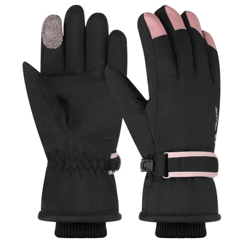 YHomU Damen Skihandschuhe Warm: Rutschfeste Winddichte Verstellbare Schneehandschuhe Touchscreen Handschuhe von YHomU