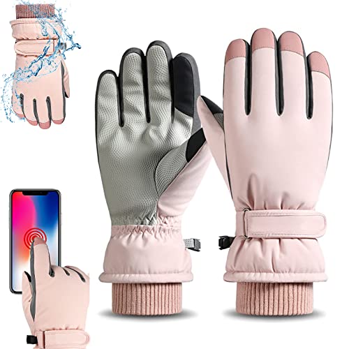 YHomU Skihandschuhe für Damen, super warme dicke Fleece-Handschuhe, rutschfeste Touchscreen-Winterhandschuhe mit verstellbaren Bündchen, wasserdichte Schneehandschuhe für Skifahren, Wandern, Radfahren von YHomU