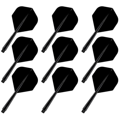YIEUR 9 Stück Dart Flights mit Schäfte stabil schwarz, 75mm Kunststoff Standard Dart Zubehör für Darts Dartpfeil Spiel (schwarz) von YIEUR