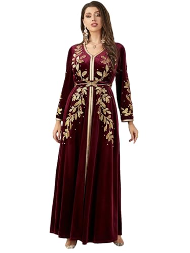 YIHANSS Abaya Muslimische Frauen Einfarbig Herbst Winter Bestickte Perlen Fleece Kleid Muslim von YIHANSS