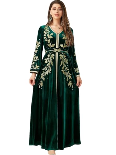 YIHANSS Abaya Muslimische Frauen Einfarbig Herbst Winter Bestickte Perlen Fleece Kleid Muslim von YIHANSS