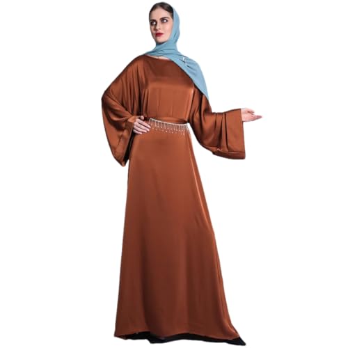 YIHANSS Frauen seidiges Mulsim-Kleid Abaya Dubai Kaftan Satin muslimische Abayas Kleider lässige Robe von YIHANSS
