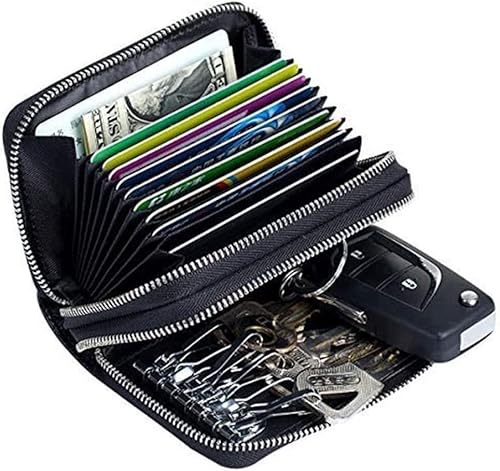 YIHANSS Kartenschlüssel-Geldbörse, RFID-blockierendes Kreditkarteninhaber-Geldbörse, bietet Platz für 6 Schlüssel und 10 Kreditkarten (Farbe: Schwarz) von YIHANSS