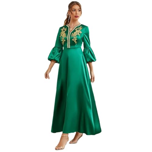 YIHANSS Muslim Abaya Türkei Islamisch Arabisch Hijab Kleid V-Ausschnitt Langarm Party Applikation Kleid Robe Islamische Kleidung für Frauen von YIHANSS