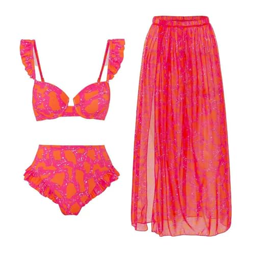 YIMAILD Badeanzug Einköpfiger Bikini-Bikini-Set Konservativer Bauchbedeckungskleid Chiffon Wrap Rock-Stahl Zu Rotem Anzug-m von YIMAILD