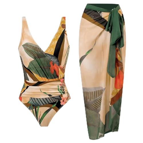 YIMAILD Badeanzug Einköpfiger Bikini-Bikini-Set Konservativer Bauchbedeckungskleid Chiffon Wrap Rock-beige Anzug-m von YIMAILD