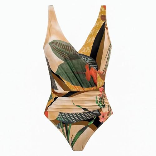 YIMAILD Badeanzug Einköpfiger Bikini-Bikini-Set Konservativer Bauchbedeckungskleid Chiffon Wrap Rock-beige Verbundener Körper-2xl von YIMAILD