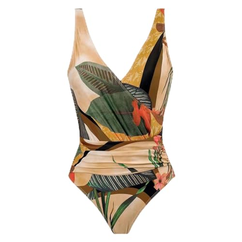 YIMAILD Badeanzug Einköpfiger Bikini-Bikini-Set Konservativer Bauchbedeckungskleid Chiffon Wrap Rock-beige Verbundener Körper-m von YIMAILD