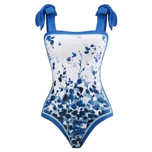 YIMAILD Badeanzug Einköpfiger Bikini-Bikini-Set Konservativer Bauchbedeckungskleid Chiffon Wrap Rock-blaublatt-m von YIMAILD