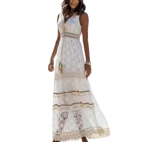 YIMAISZQ Bohemian Kleid Bosomiya Langer Rock Weibliche Große Schichtkleid-weiß-XL von YIMAISZQ
