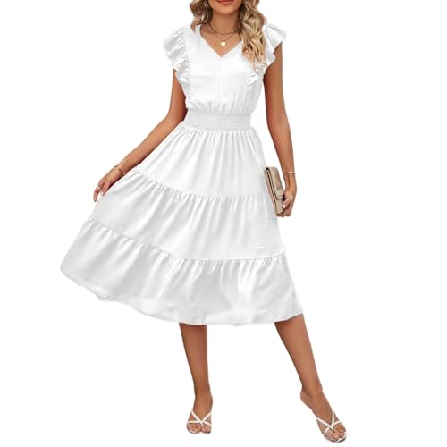 YIMAISZQ Bohemian Kleid Frauenkleid-weiß-l von YIMAISZQ