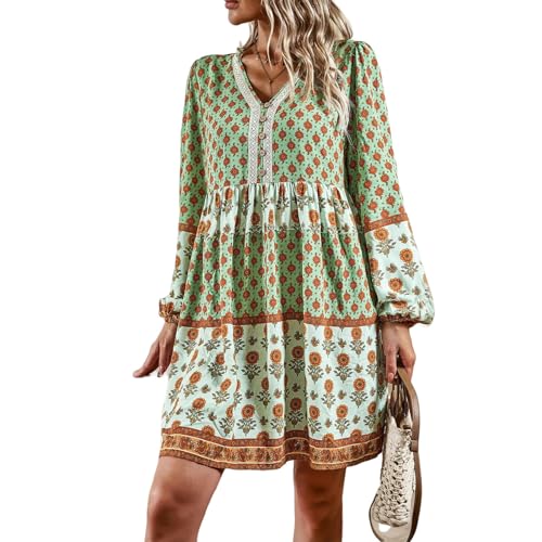 YIMAISZQ Bohemian Kleid Kleidung Weiblicher Böhmen Mittelgroßen Rock-grün-m von YIMAISZQ