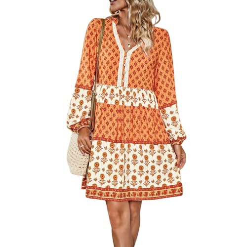 YIMAISZQ Bohemian Kleid Kleidung Weiblicher Böhmen Mittelgroßen Rock-orange-l von YIMAISZQ