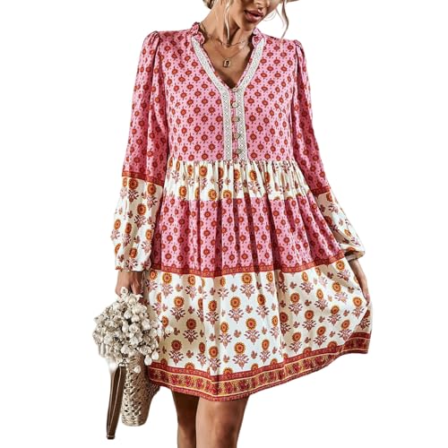 YIMAISZQ Bohemian Kleid Kleidung Weiblicher Böhmen Mittelgroßen Rock-rosa-m von YIMAISZQ