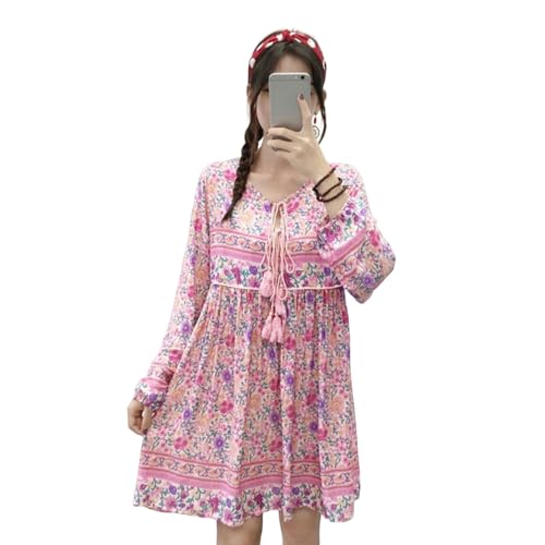 YIMAISZQ Bohemian Kleid Persischer Lockeres Kleid Langer Rock-rosa-durchschnittlicher Code von YIMAISZQ