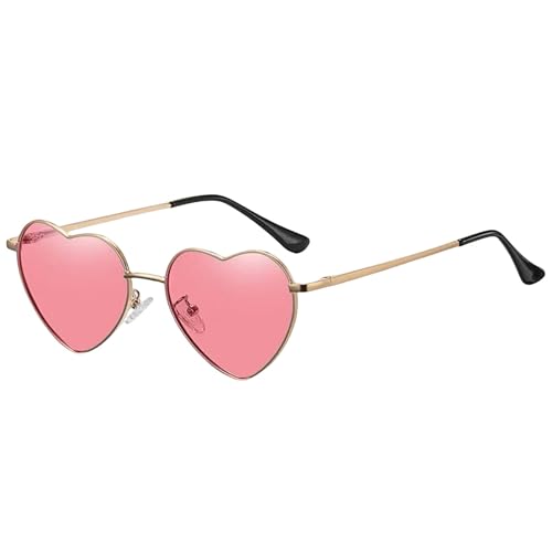 YIMAISZQ Sonnenbrille Metall Herz Geformte Sonnenbrille Süßigkeiten Farbe Gradient Sonnenbrille Outdoor Goggles Eyewear-Gold Pink von YIMAISZQ