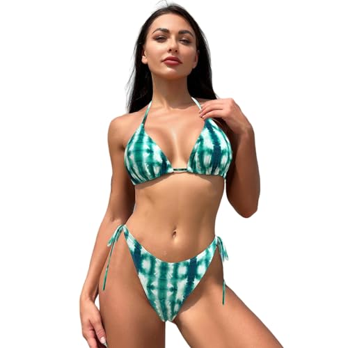 YIMAIWLX Badeanzug Frauen Badebekleidung Casual 2 -stück Badeanzug Deep V Hals Versammelte Rückenfreie 2 -teilige Bikini Low Taille Riemmel-grün-l von YIMAIWLX